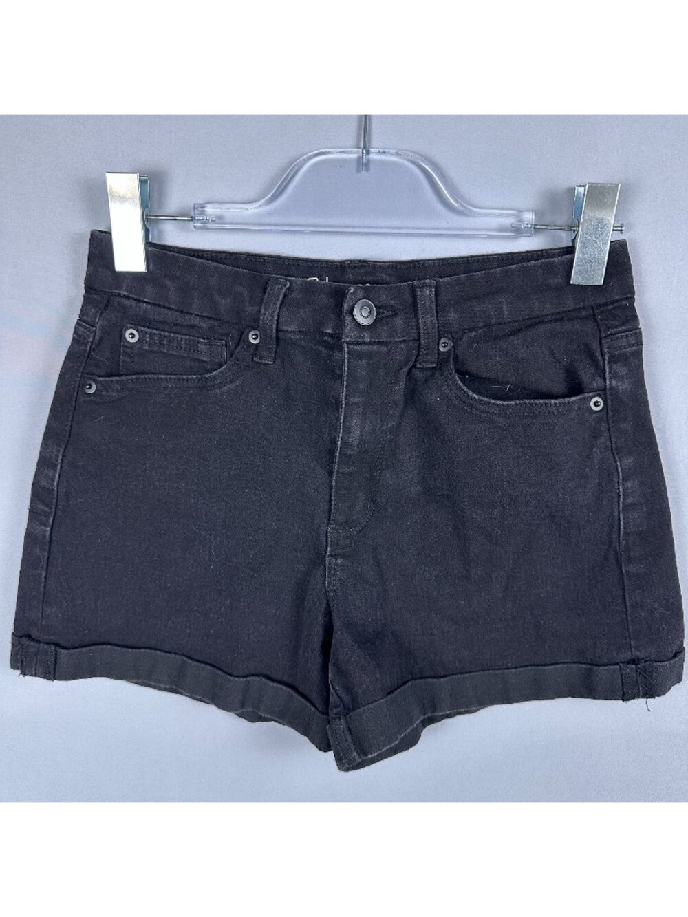 No Boundaries Women's Low Rise Denim Shorts Size 9 Stretch Dark Wash Black